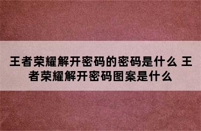 王者荣耀解开密码的密码是什么 王者荣耀解开密码图案是什么